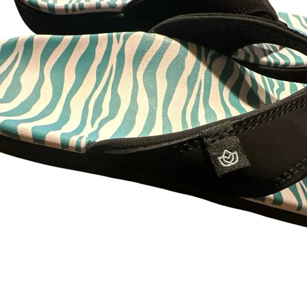 Spenco Yumi wild black zebra orthotic arch support flip flops thongs 12